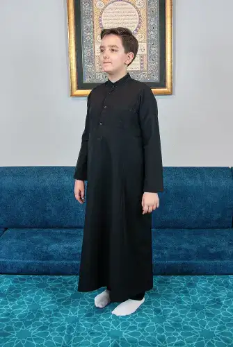 Erkek Çocuk Hac Umre Hakim Yaka Fistan Pantolon Takım - Siyah - ihvanonline (1)
