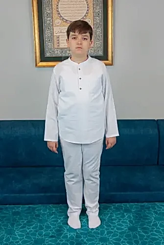 Erkek Çocuk Hac Umre Yarım Patlı Gömlek Pantolon Takım - Beyaz (Krk) - ihvanonline (1)