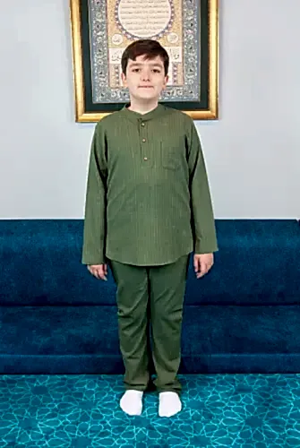 Erkek Çocuk Hac Umre Yarım Patlı Gömlek Pantolon Takım - Yeşil (Krk) - ihvanonline (1)