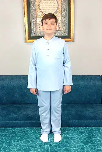 Erkek Çocuk Hac Umre Yarım Patlı Gömlek Pantolon Takım - Mavi (Krk) - ihvanonline (1)