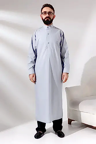 Erkek Gri Çınar Hac ve Umre Kıyafeti Boydan Uzun Dagron Kumaş Fistan 