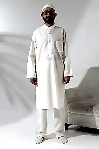 Erkek Hac ve Umre Kıyafeti İkili Alt Üst Afgan Takım Krem - 1