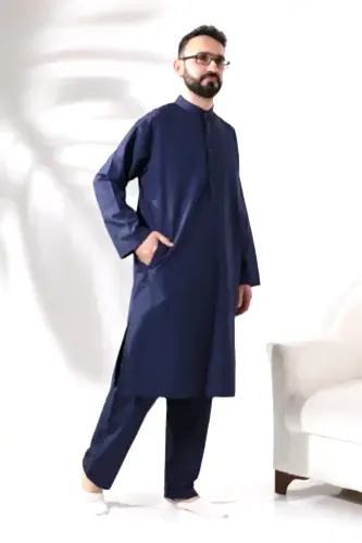 Erkek Hac ve Umre Kıyafeti İkili Alt Üst Afgan Takım Lacivert - ihvanonline (1)