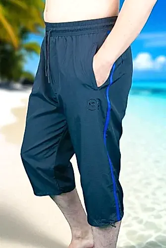 Erkek Havuz Deniz Uzun Diz Altı Kapri Şort Lacivert - 1520-25 