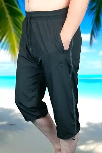 Erkek Havuz Deniz Uzun Diz Altı Kapri Şort Siyah- 1520-25 