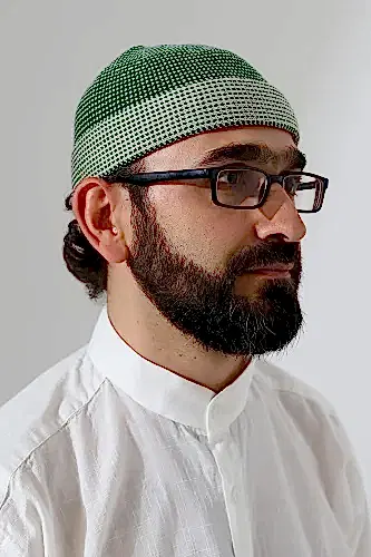 Erkek Kışlık Orlon Katlamalı Namaz Takkesi – Nokta Desenli - Yeşil - 1