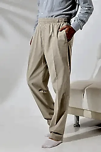 Erkek Krem Rahat Kesim Beli Lastikli Keten Hac ve Umre Şalvar Pantolon - 1