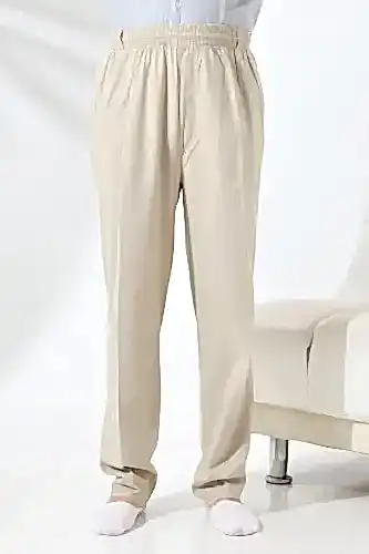 Erkek Krem Rahat Kesim Beli Lastikli Keten Hac ve Umre Şalvar Pantolon - ihvanonline (1)