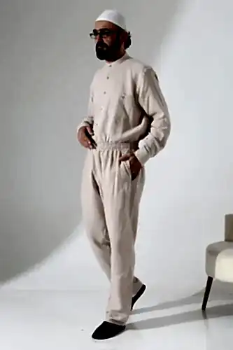 Erkek Lastikli Bel Cepli Hac Umre Müslin Pantolon - Bej (ANS) - İhvan (1)