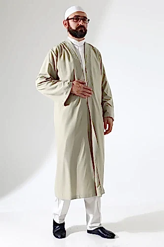 Erkek Namaz Elbisesi Buhara Yaka Cepli Namaz Cübbesi Bej- (Brt) 