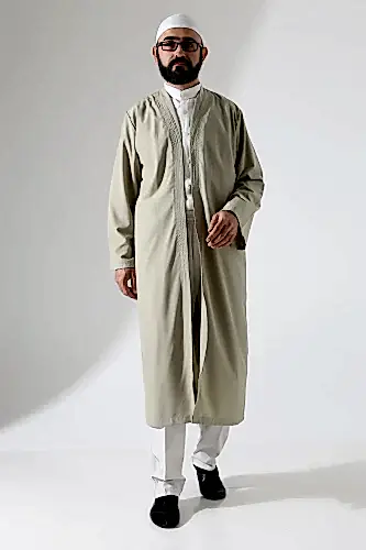 Erkek Namaz Elbisesi Buhara Yaka Cepli Namaz Cübbesi Bej- (Brt) - ihvanonline (1)