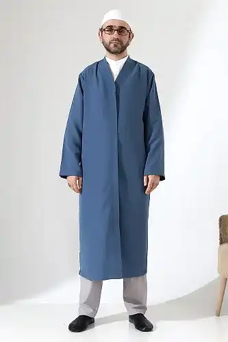 Erkek Namaz Elbisesi Buhara Yaka Cepli Namaz Cübbesi Mavi- (Sfa) - ihvanonline (1)