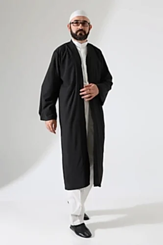 Erkek Namaz Elbisesi Buhara Yaka Cepli Namaz Cübbesi Siyah - (Brt) - 1