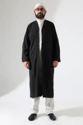 Erkek Namaz Elbisesi Buhara Yaka Cepli Namaz Cübbesi Siyah - (Brt) - ihvanonline (1)