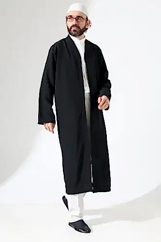 Erkek Namaz Elbisesi Buhara Yaka Cepli Namaz Cübbesi Siyah - (Sfa) 