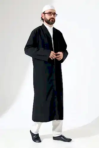 Erkek Namaz Elbisesi Buhara Yaka Cepli Namaz Cübbesi Siyah - (Sfa) - ihvanonline (1)