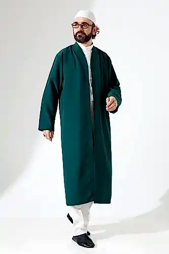 Erkek Namaz Elbisesi Buhara Yaka Cepli Namaz Cübbesi Yeşil - (Sfa) 