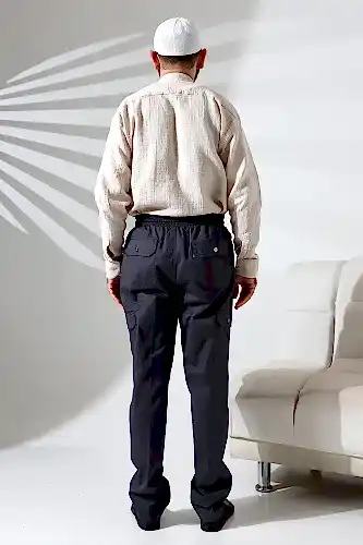 Erkek Çınar Yandan Cepli Beli Lastikli Hac ve Umre Kargo Pantolon Füme - 8