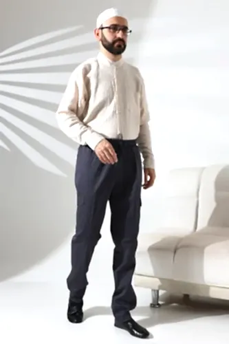 Erkek Çınar Yandan Cepli Beli Lastikli Hac ve Umre Kargo Pantolon Füme - 3