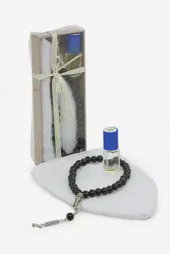 Esanslı Tesbihli Namaz Takkesi Erkek Hac Umre Hediyelik Set - 1