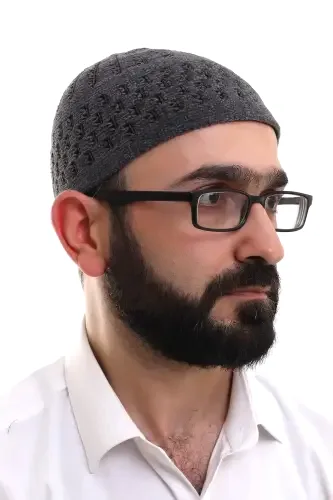 Füme Kahve Hasır Desen Kışlık Kadife Namaz Takkesi - ihvanonline (1)