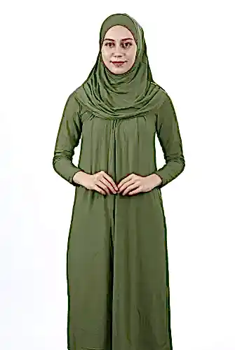 Garson Boy 12-15 Yaş Haki Kendinden Başörtülü Tek Parça Kadın Namaz Elbisesi 
