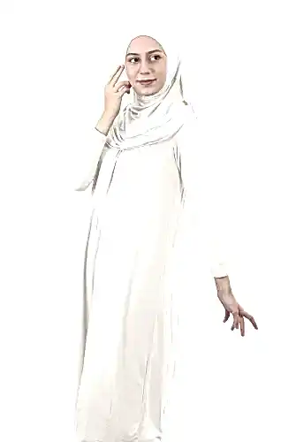 Garson Boy 12-15 Yaş Krem Kendinden Başörtülü Tek Parça Kadın Namaz Elbisesi - 2
