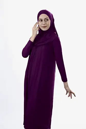 Garson Boy 12-15 Yaş Mürdüm Kendinden Başörtülü Tek Parça Kadın Namaz Elbisesi - 2