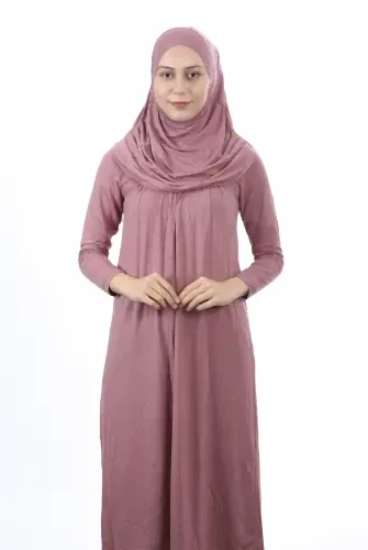 Garson Boy 12-15 Yaş Pembe Kendinden Başörtülü Tek Parça Kadın Namaz Elbisesi 