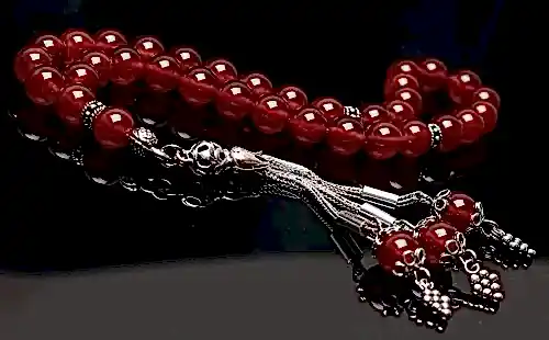 Gerçek Kırmızı Akik Taşı Tesbih-Gümüş Malzemeli Tesbih-33'lük Tesbih-Orijinal Doğal Taş Tesbih - ihvanonline (1)