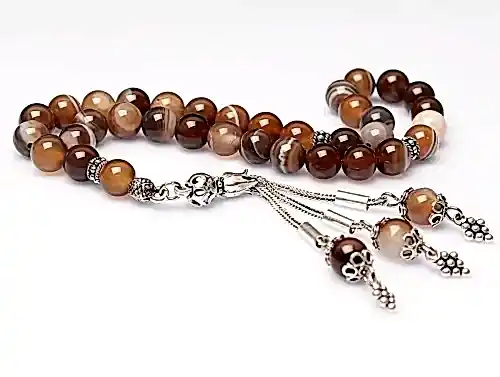 Gerçek Madagaskar Akik Taşı Tesbih-Damarlı Akik Tesbih-Gümüş Malzemeli Tesbih-33'lük Tesbih-Orijinal Doğal Taş Tesbih-Küre Kesim Tesbih - ihvanonline (1)