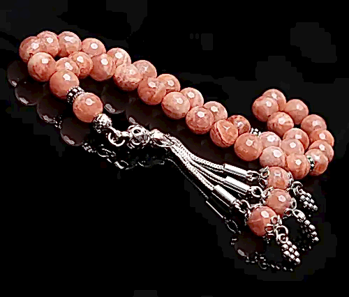 Gerçek Güneş Taşı Tesbih-Faset Kesim Tesbih-Gümüş Malzemeli Tesbih-33'lük Tesbih-Orijinal Doğal Taş Tesbih - 1