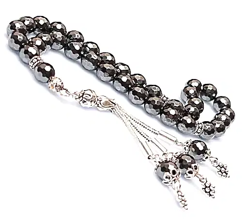 Gerçek Hematit Taşı Tesbih-Faset Kesim Tesbih-Gümüş Malzemeli Tesbih-33'lük Tesbih-Orijinal Doğal Taş Tesbih - 1