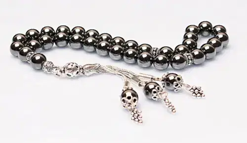 Gerçek Hematit Taşı Tesbih-Küre Kesim Tesbih-Gümüş Malzemeli Tesbih-33'lük Tesbih-Orijinal Doğal Taş Tesbih - 1