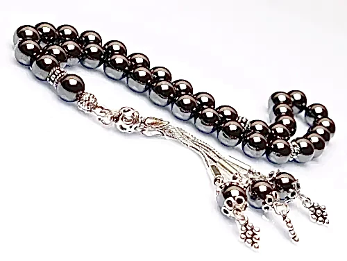 Gerçek Hematit Taşı Tesbih-Küre Kesim Tesbih-Gümüş Malzemeli Tesbih-33'lük Tesbih-Orijinal Doğal Taş Tesbih - ihvanonline (1)