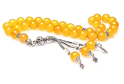 Gerçek Sarı Akik Taşı Tesbih-Gümüş Malzemeli Tesbih-33'lük Tesbih-Orijinal Doğal Taş Tesbih - ihvanonline (1)