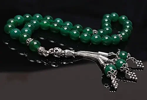 Gerçek Yeşil Akik Taşı Tesbih-Gümüş Malzemeli Tesbih-33'lük Tesbih-Orijinal Doğal Taş Tesbih - ihvanonline (1)