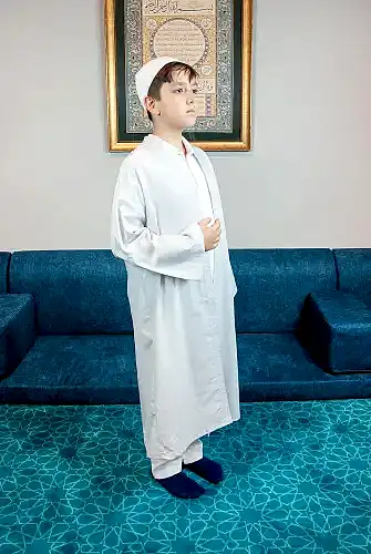 Gri Buhara Yaka Namaz Elbisesi Erkek Çocuk Cübbe - 1