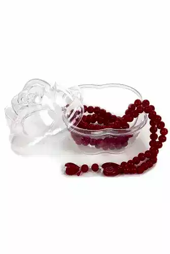 Gül Kutulu Kalp Desenli Gül Kokulu Tesbih - Kırmızı 