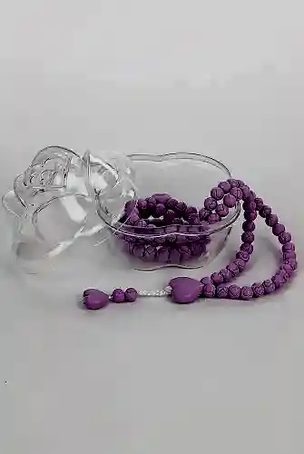 Gül Kutulu Kalp Desenli Gül Kokulu Tesbih - Lila 