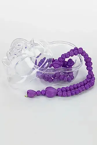 Gül Kutulu Kalp Desenli Gül Kokulu Tesbih - Mor - İhvan (1)