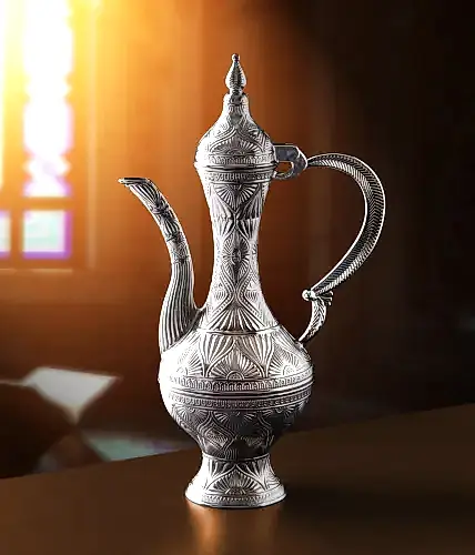 Gümüş Renk Dekoratif Zemzem Takımı 8 Parça Fincan Servis Takımı - ihvanonline (1)