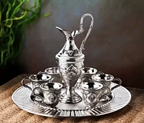 Gümüş Renk Kaf Zemzem Takımı 8 Parça Fincan Servis Takımı - ihvanonline (1)