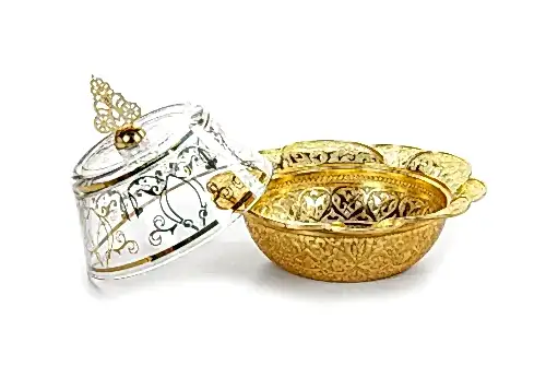 Hac Umre Cam Kapaklı Şekerlik ve Hurma Tası Gold - İhvan (1)