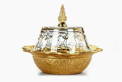 Hac Umre Cam Kapaklı Şekerlik ve Hurma Tası Gold - 1