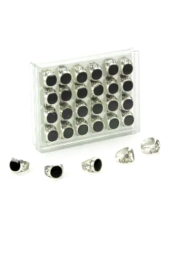 Hac Umre Hediyelik 24 Adet Desenli Oval Gümüş Renk Erkek Yüzük 