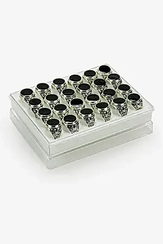 Hac Umre Hediyelik 24 Adet Desenli Oval Gümüş Renk Erkek Yüzük - ihvanonline (1)