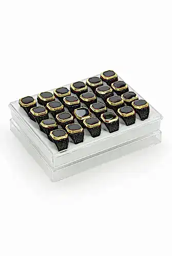 Hac Umre Hediyelik 24 Adet Desenli Sekizgen Görünüm Siyah Erkek Yüzüğü - ihvanonline (1)