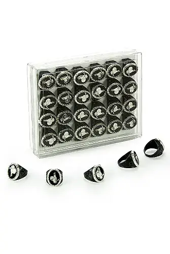 Hac Umre Hediyelik 24 Adet Osmanlı Tuğralı Oval Erkek Yüzük - 1