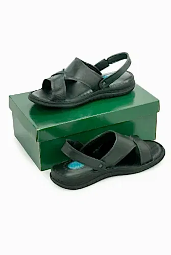 Hakiki Deri Ortopedik Topuk Jelli Erkek Sandalet Terlik - Hac Umre Günlük Rahat Taban Sandalet - Siyah - ihvanonline (1)